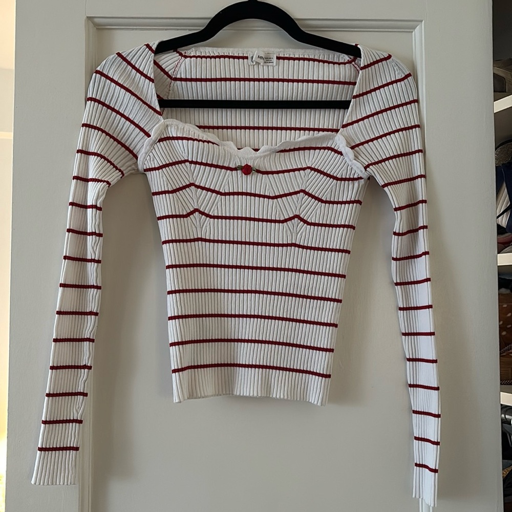 Mango Breton sweetheart neckline rosebud top s